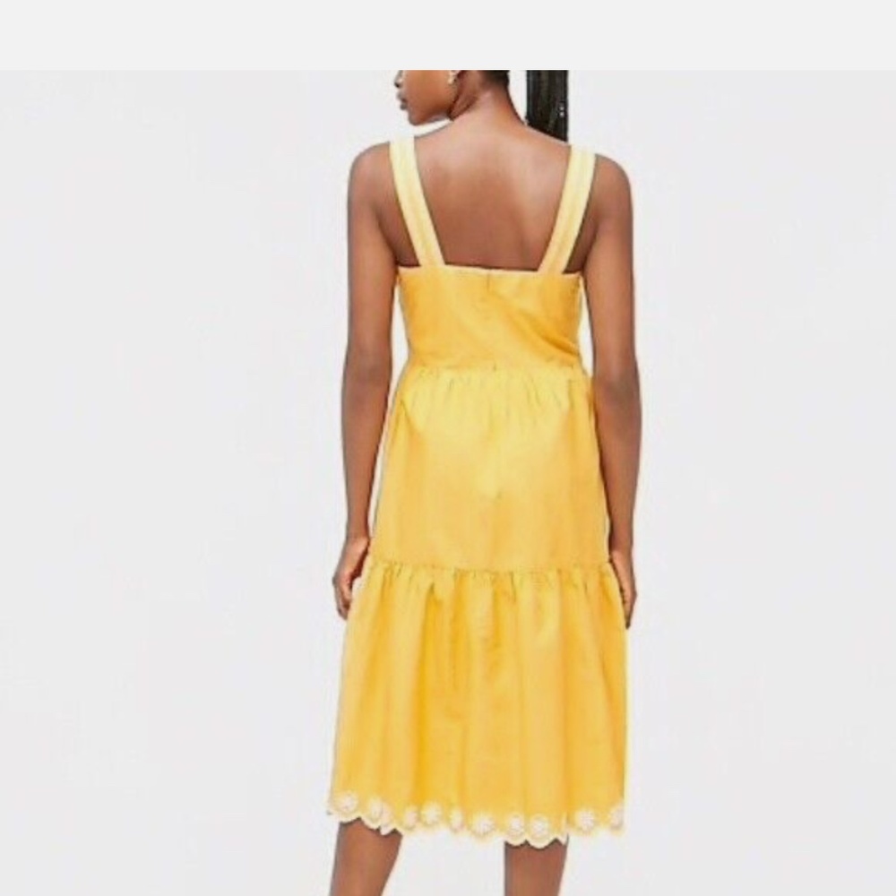 J. Crew Embroidered Scalloped Tiered Midi Dress 0 Marigold - Picture 2 of 14